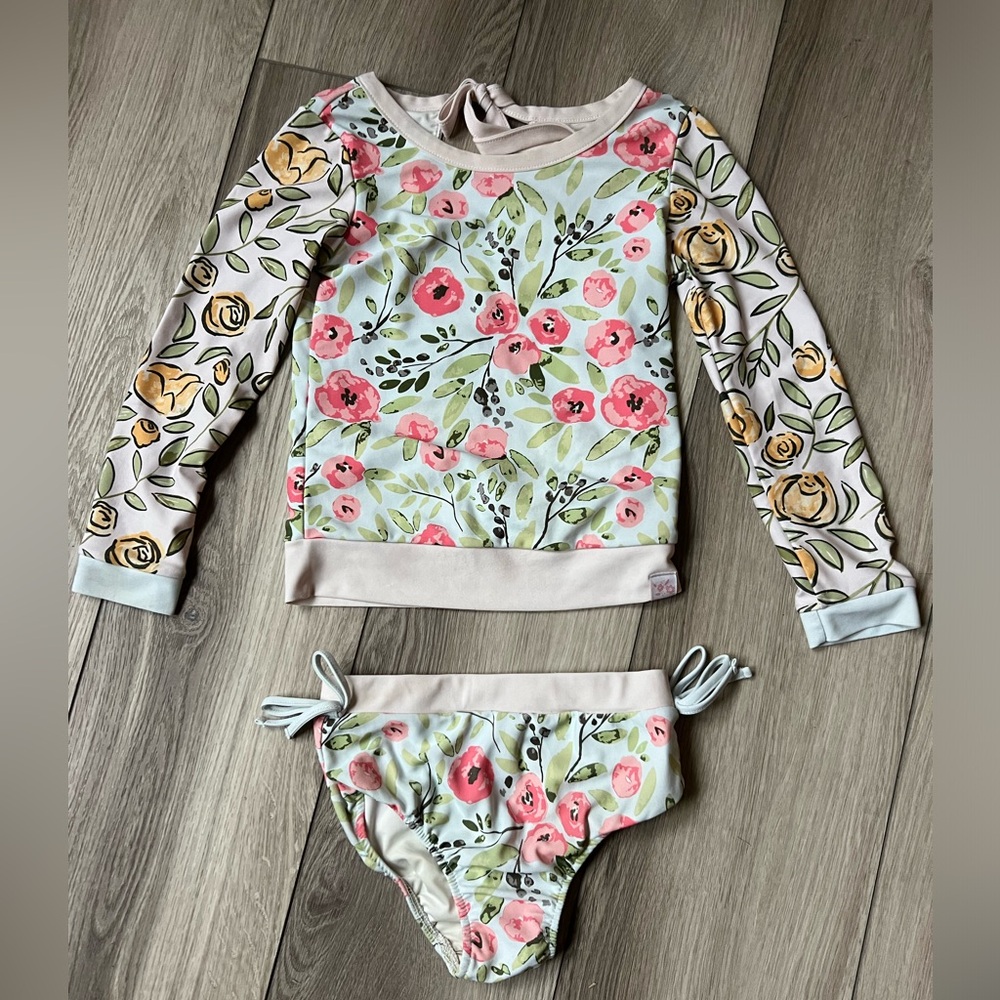 SweetHoney 2 Piece Tankini Swimsuit Size Baby Girl's 6Y Floral Ruffle Bikini